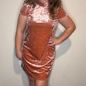 Madewell Pink Dress Crushed Velvet Medium Women's Mock Neck Knee Length Tie Back